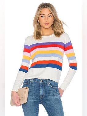 KULE The Day Trip Sweater in Cream Rainbow Stripe Size Small